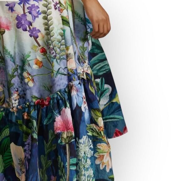 Anthropologie Midi  Dress Women's Med White Blue Floral Strapless Tunic High Low - Picture 11 of 12